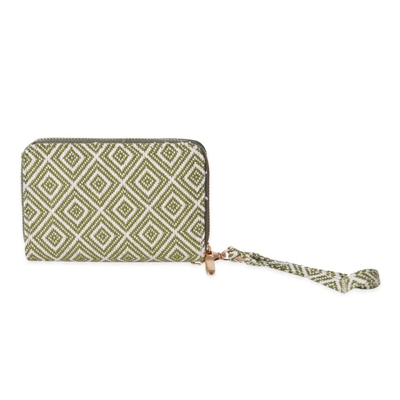 Handbags - Sage and White Ikat Pattern Wallet with Wristlet
